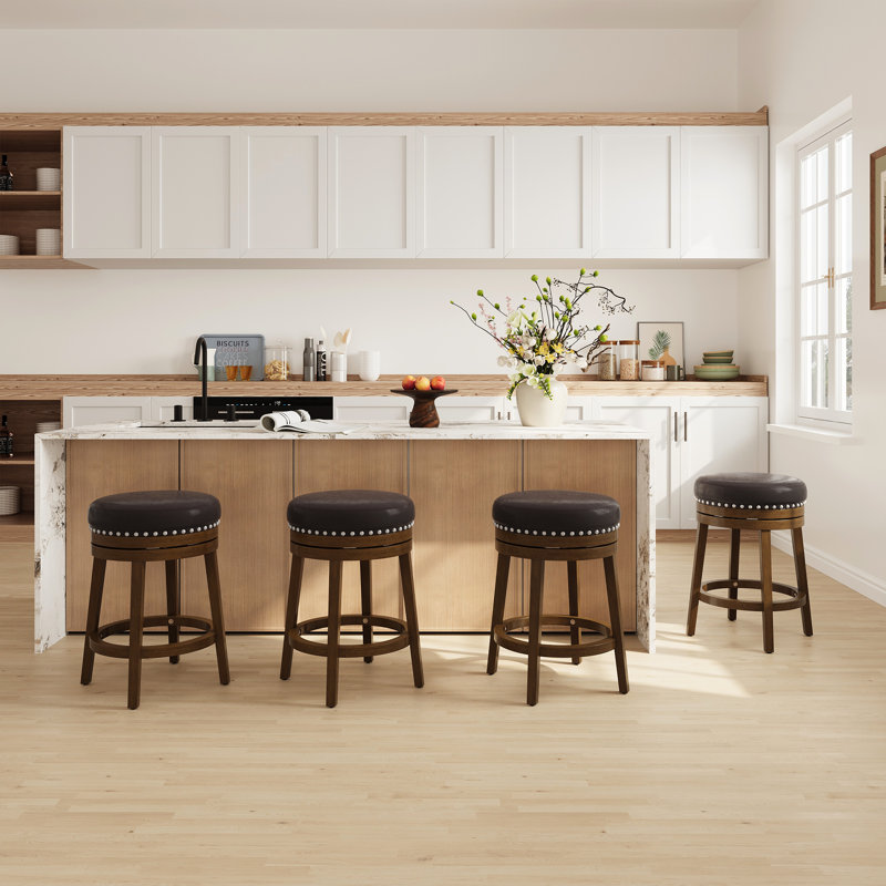 Upholstered Swivel Solid Wood Frame Bar Stool, Brown, Counter Stool (25" Seat Height)