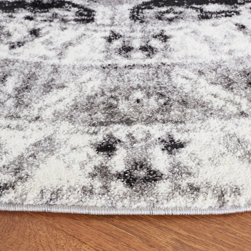 Tapis gris / noir Southwestern, Rectangle 2 pi 7 po x 5 pi