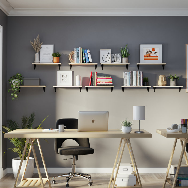17" X 4.5" Floating Bookshelves, Real Wooden Shelves, Wall Mounted Shelves For Living Room And Home Organization, Decorative Shelves, Rustic & Scandinavian Decor, Room Organization, Hanging, Natural, 20 Pcs