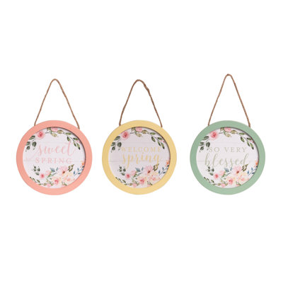 MDF Round Spring Floral Decor Set of 3 Spring Home Decorations