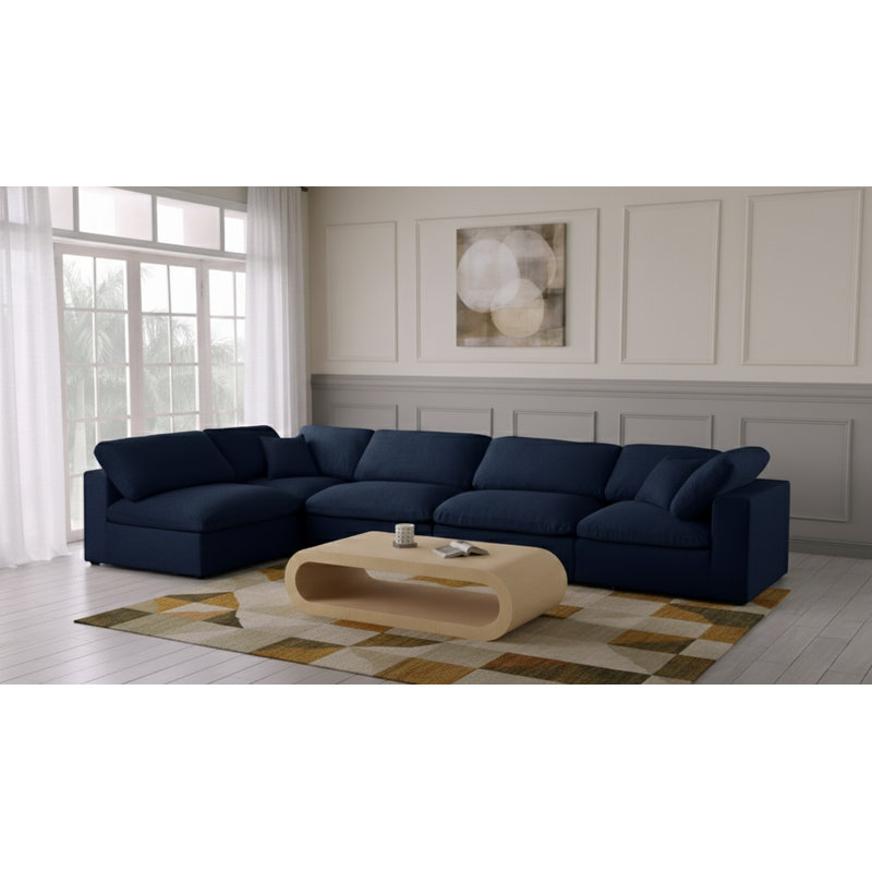 Canapé modulaire Burrows, Tissu texturé en lin bleu marine