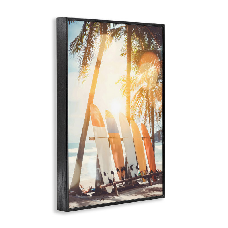 «Glowing Bokeh Sunshine Surf», dessin par LSR Design Studio, H 18 po x l 12 po, Giclée encadrée noir minuit