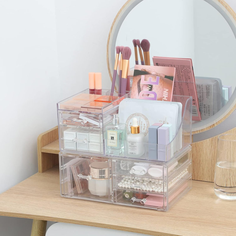 Ensemble de 2 boîtes de rangement de maquillage transparentes