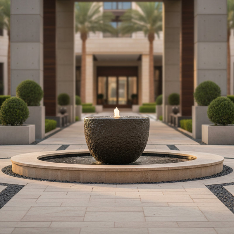 Oval Bowl Polystone LED Outdoor Bubble Fountain - Gray, Gray, 12.5" H x 18" W x 18" D