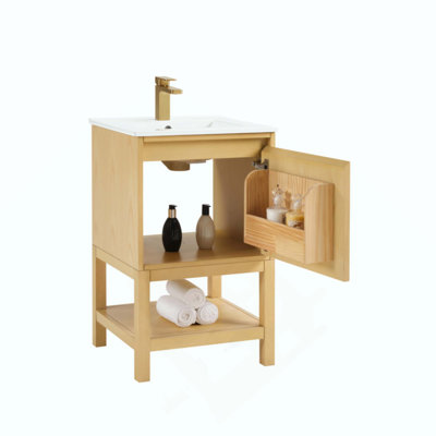 Meuble-lavabo avec tablette réglable et lavabo en céramique intégré