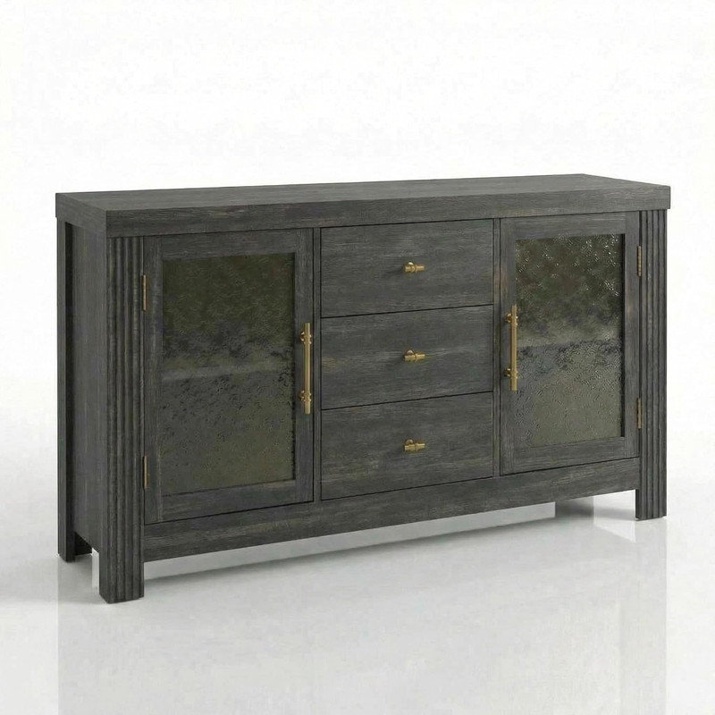 54-inch Buffet Sideboard with 2 Glass Doors & 3 Drawers, Coffee Bar & TV Stand for Living Room, Black