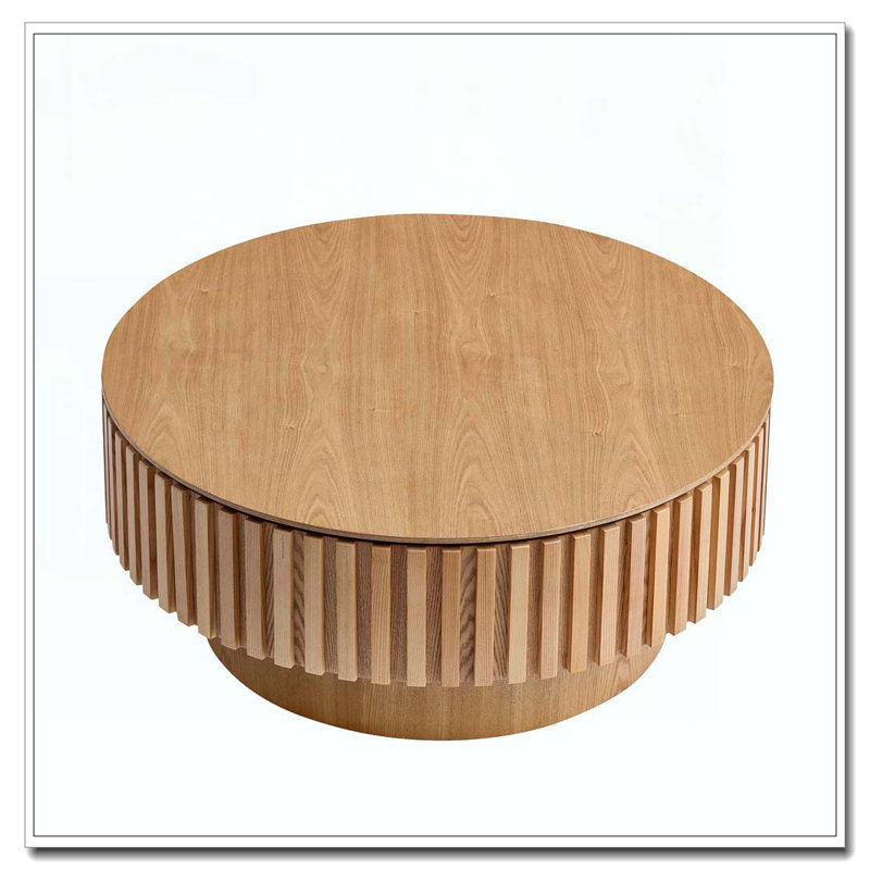 Table basse ronde en bois avec rangement, Bois de frêne naturel