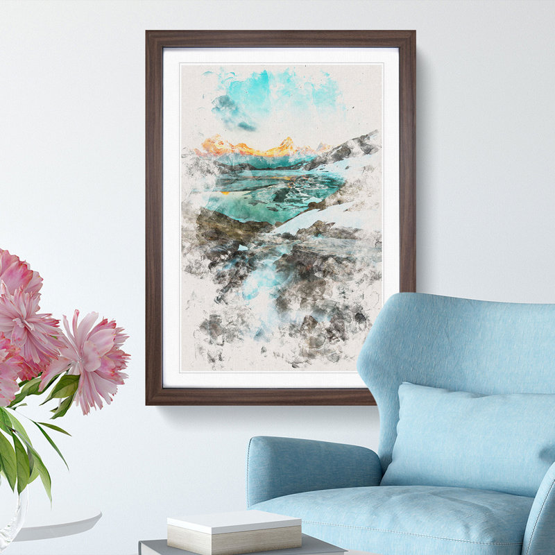 Mountain View in Switzerland - Picture Frame Painting Print, Walnut Framed, 87cm H x 62cm W x 2cm D