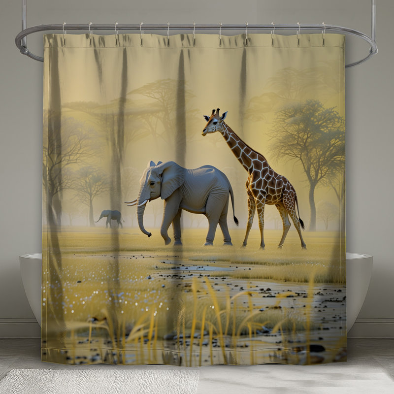 Rideaux de douche éléphant et girafe extra long, L 70 po x H 93 po