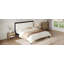 Structure de lit plateforme en bois massif avec tête de lit tapissier en velours beige, aucun sommier nécessaire-221746082-221746081
