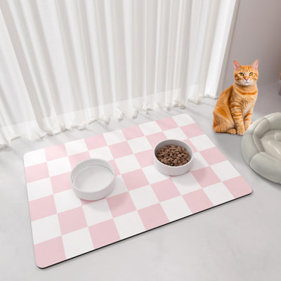 Checkered Dog Cat Feeding Mat, 17'' X 28'' Large Dog Food Mats, Absorbent Pet Feeding Mat For Food And Water Bowl, Dispenser, Checkerboard Pet Placema