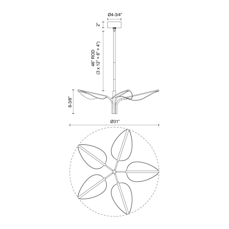 Flora 5 - Light Natural Brass LED Unique/Statement Pendant
