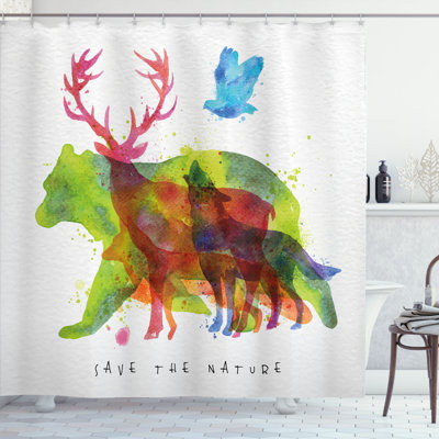 Rideau de douche simple alaska animaux ours wolfs eagles cerfs Lela