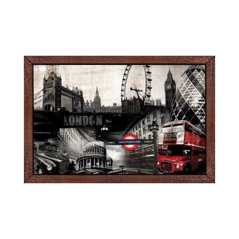 London 1 Piece Wall Art on Canvas, 152.5 cm H x 101.5 cm W, Brown Floater Framed