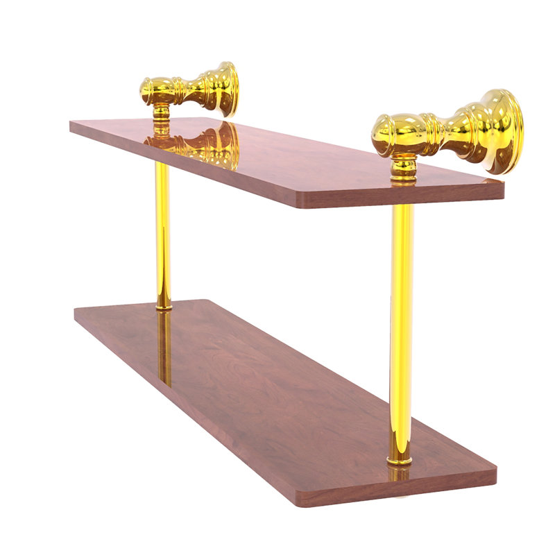 Tablette en bois massif 2 pièces avec barre à serviettes Freyja, H 5,6 po x l 16 po x P 9,2 po, Laiton poli