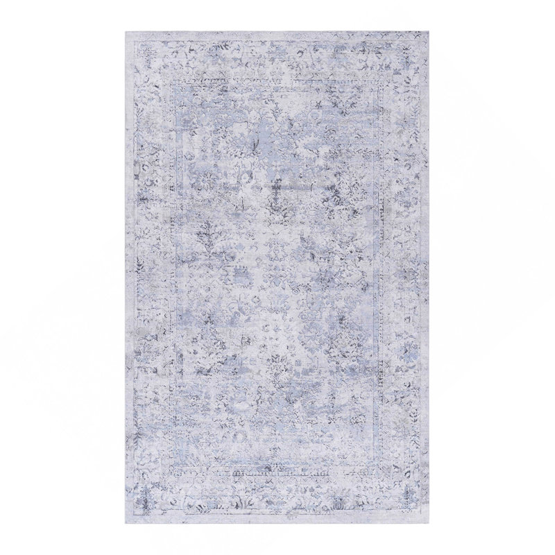 Blue Washable Rug 3X5 Area Rug (Blue+Cream, 3' X 5'), Rectangle 3' x 5'