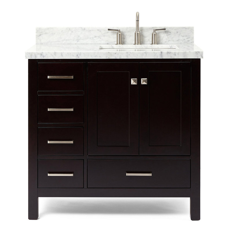 Cambridge 37'' W Single Vanity, Espresso, Carrara Marble, Brushed Nickel