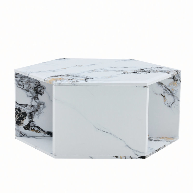 Hexagonal Coffee Table, 14" H x 31.5" W x 27" D, White