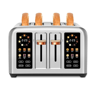 Seedeem Toaster 4 Slice, Stainless Steel, Touch Screen For Dual Control, Digital Timer, Smart Toaster With 6 Bread Type, 7 Shade Setting, 1.5''wide Slot, Removable Crumb Tray, 1800w,metallic