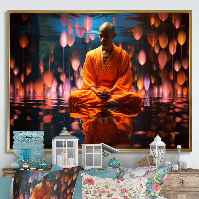 Vipassana Insight Meditation sur impression sur toile, H 24 po x l 32 po x P 1 po, Cadre flottant doré