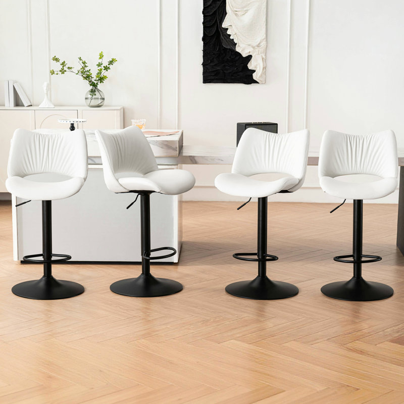 Swivel Faux Leather Upholstered Barstools Adjutable Height Counter Stool with Metal Frame, White