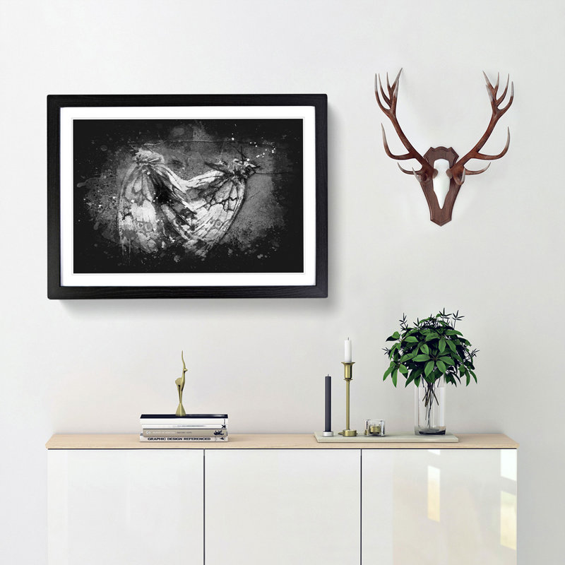 Two Butterflies - Picture Frame Graphic Art Print, 24cm H x 33cm W x 2cm D, Black Framed