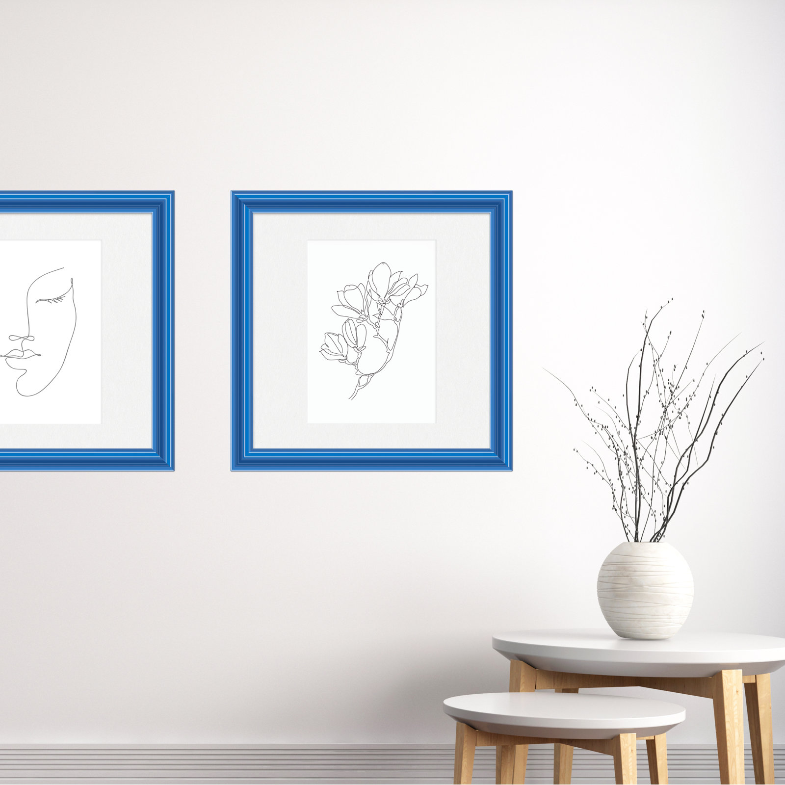 Lilli Wood Beveled Picture Frame with Mat, Blue, 8" x 10", 16" x 20"