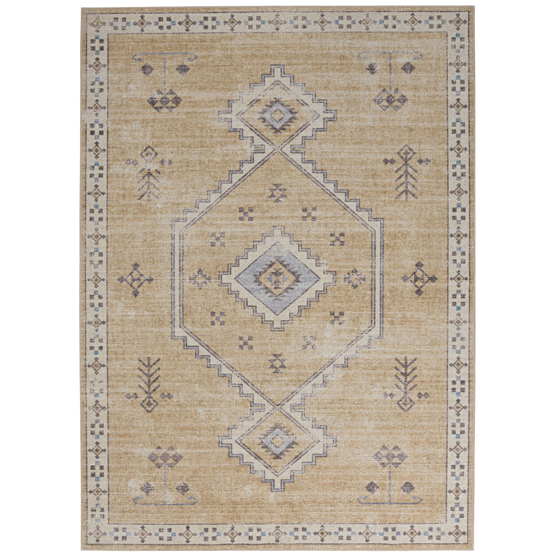 Maril Haden Washable Sand And Ivory Area Rug, Rectangle 3' x 5'