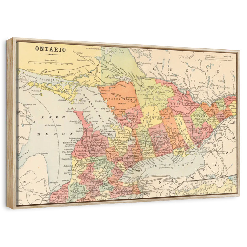 Carte de Ontario, Cadre flottant en bois naturel, 46 po x 31 po