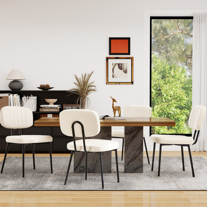 Dining Chairs, Upholstered Mid Century Modern Kitchen Dining Room Accent Chairs, Beige, 6