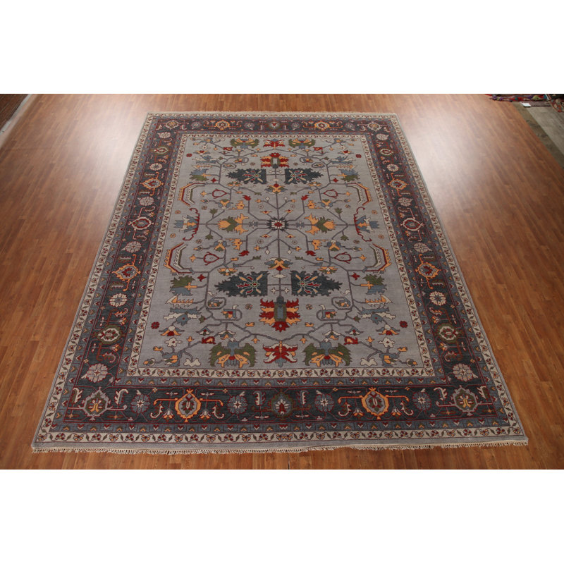 Grand tapis oriental fait à la main gris Oushak 12 x 15