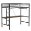 Lit superposé simple noir avec bureau en bois de cannelle et tringle pour garde-robe