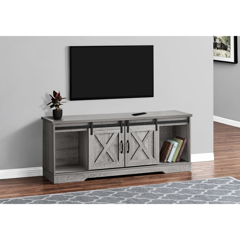 60 Inch Media Storage Unit, Grey Laminate, With Closed And Open Options Tv Stand Inch, 2 Large Compartments For