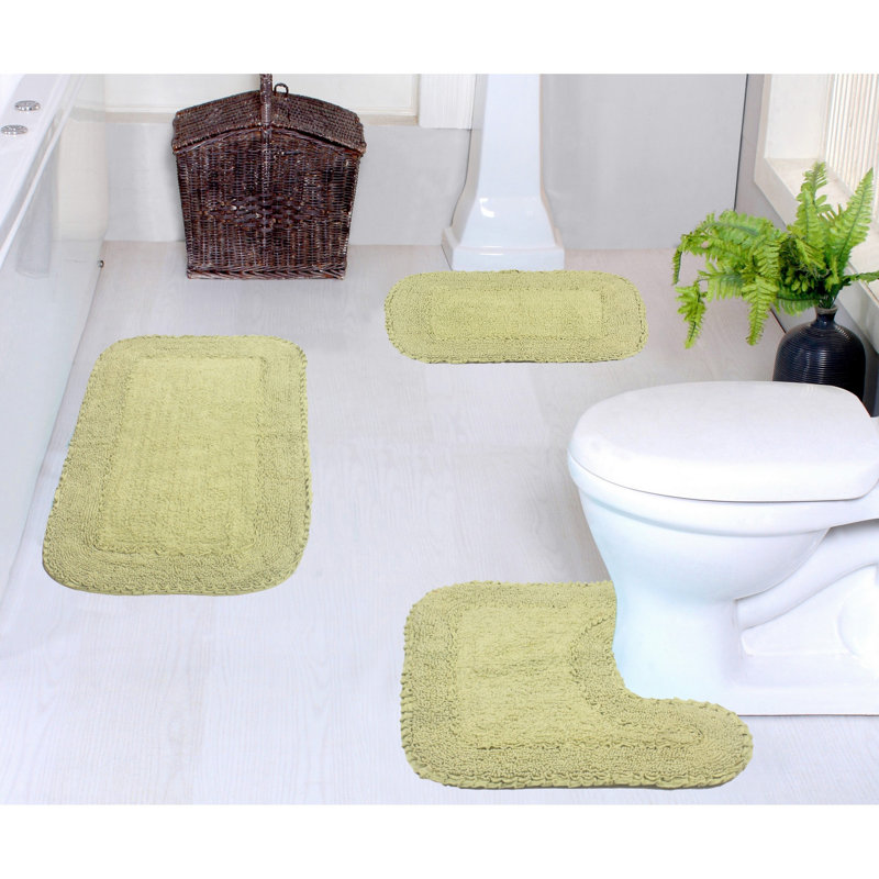 Ensemble de tapis de bain en coton 3 pièces Aceyon, Vert