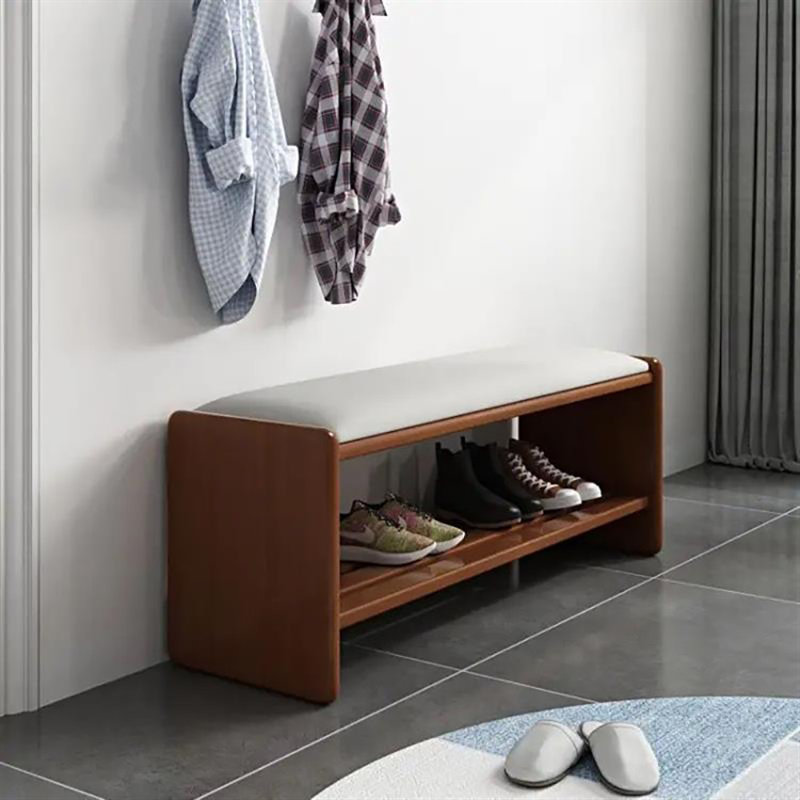 35.4in Shoe Change Stool Shoe Storage Bench, Gray/Dark Walnut