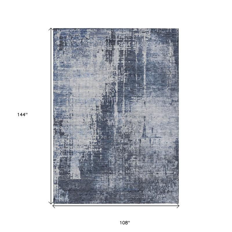 Tapis intérieur lavable abstrait bleu marine et bleu ciel HomeRoots 9 pi x 12 pi