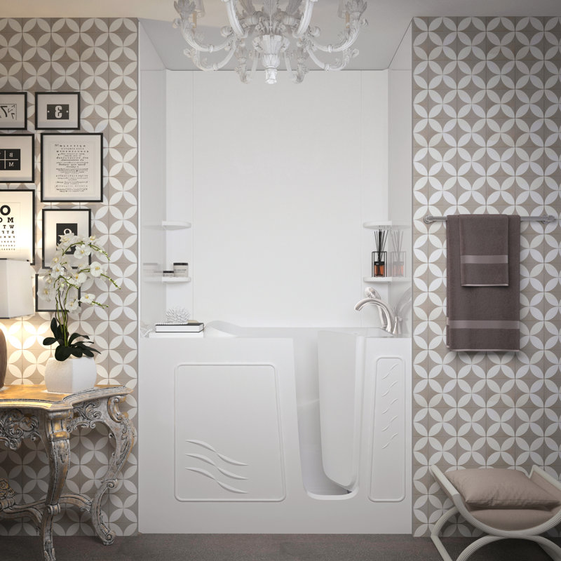 Santa Fe 52.75'' x 26.4'' Walk-in Whirlpool Fiberglass Bathtub with Faucet, Right, White