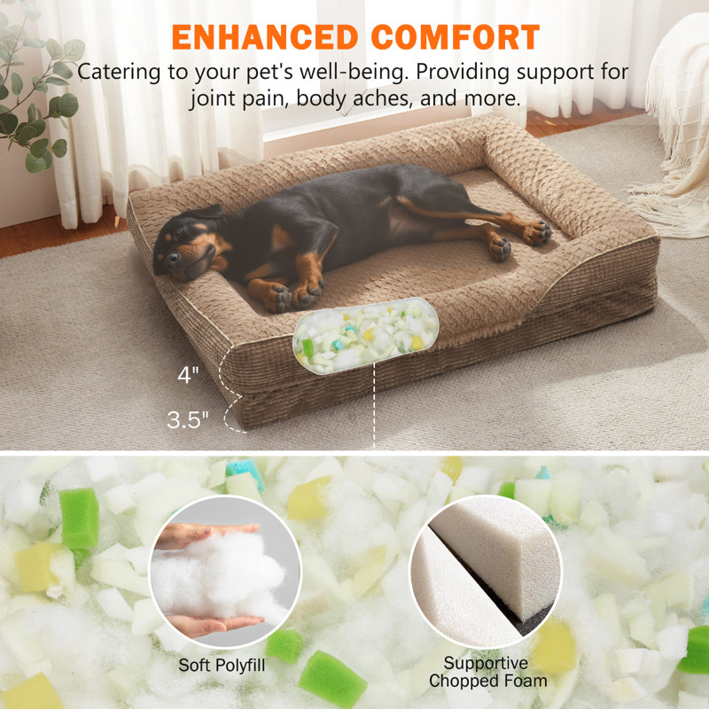 Lit orthopédique pour chien en mousse à mémoire de forme avec côtés traversés, housse lavable, doublure imperméable et fond antidérapant