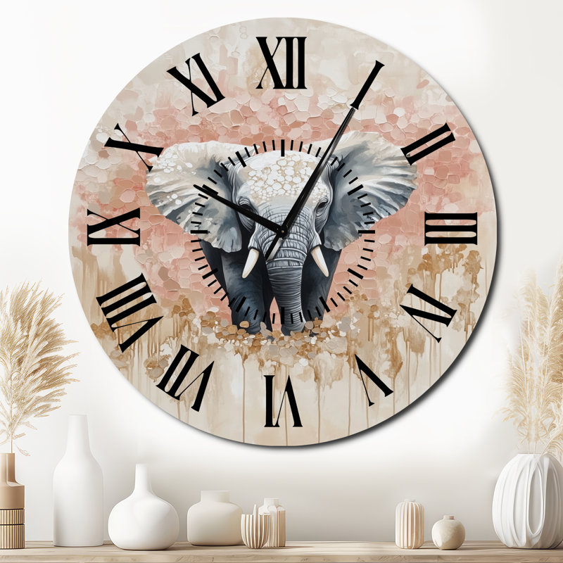 Rêve d'éléphant doux - Horloge murale rustique silencieuse en métal, Surdimensionné