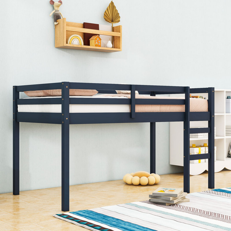 Lit mezzanine simple en bois avec échelle, Bleu