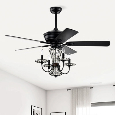 Ventilateur de plafond en cristal avec lumières Fandelier Chandelier pales réversibles 3 vitesses de vent télécommande pour chambre à coucher salon salle à manger chrome 52 pouces