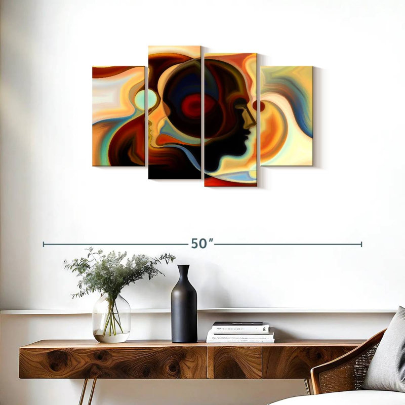 Ensemble de 4 pièces expressionnistes sur toile, H 36 po x l 22 po x P 1 po