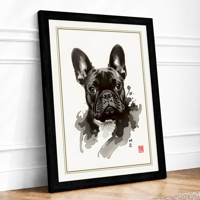 French Bulldog Study Japandi - Framed Print, A2 - 59.4 x 42.0 cm, Black