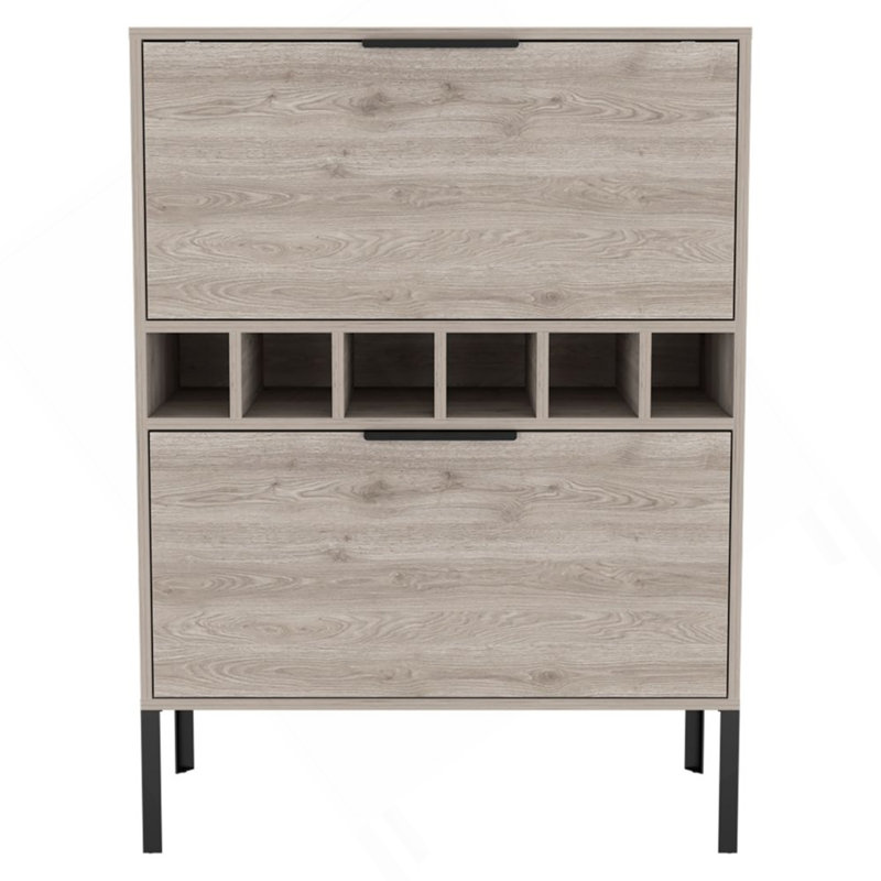 Bar Lyrata, six porte-bouteilles encastrés, porte double - gris clair, Gris