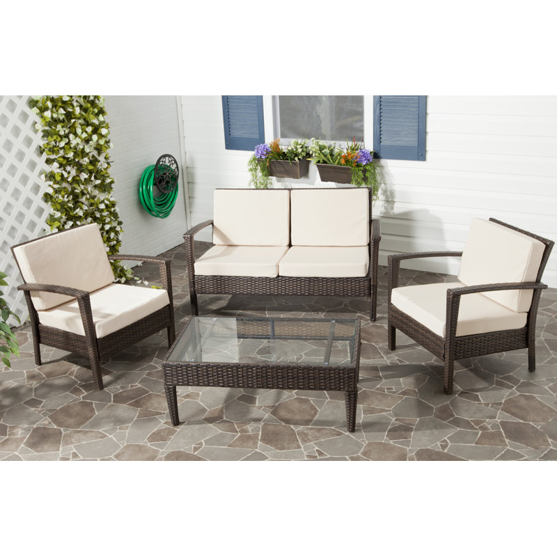 Siratro 4 - Person Patio Conversation Set with Cushions, Brown, Beige