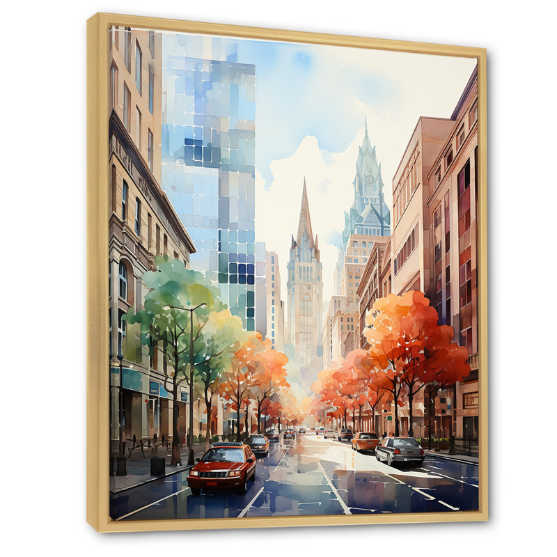 Salamina Skyscrapers Urban Heights, reproduction d'art sur toile encadrée, H 32 po x l 16 po x P 1 po, Cadre naturel flottant