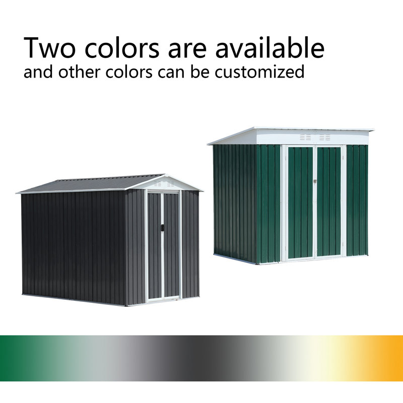 Gray Galvanized Steel and Aluminum Apex Roof Outdoor Storage Shed