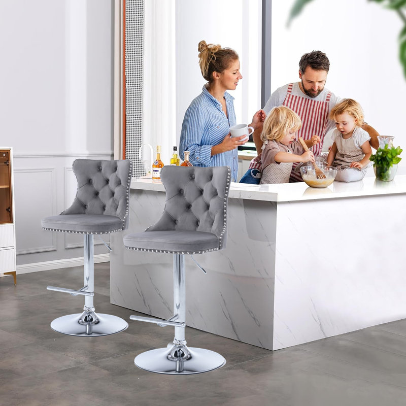 Tabouret pivotant à hauteur réglable Hukam, Argent, Gris