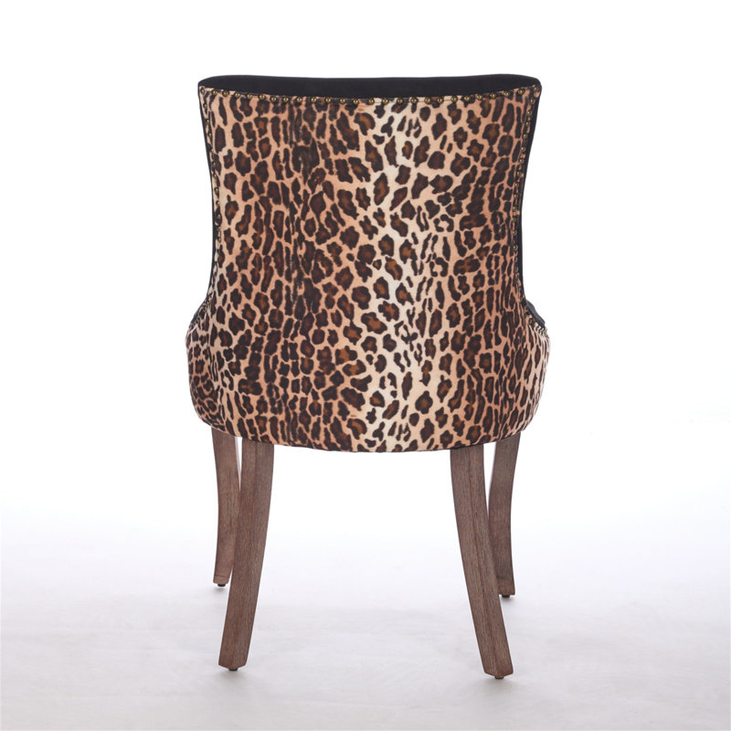 Furniture,Ultra Side Dining Chair, Thickened Fabric Chairs With Neutrally Toned Solid Wood Legs, Bronze Nail Head, Set Of 2,Leopard Print