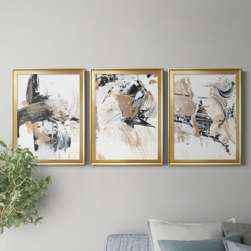 Ruckus I, reproduction encadrée de qualité supérieure - prête à être accrochée, Or, H 42,5 po x l 91,5 po x P 1 po